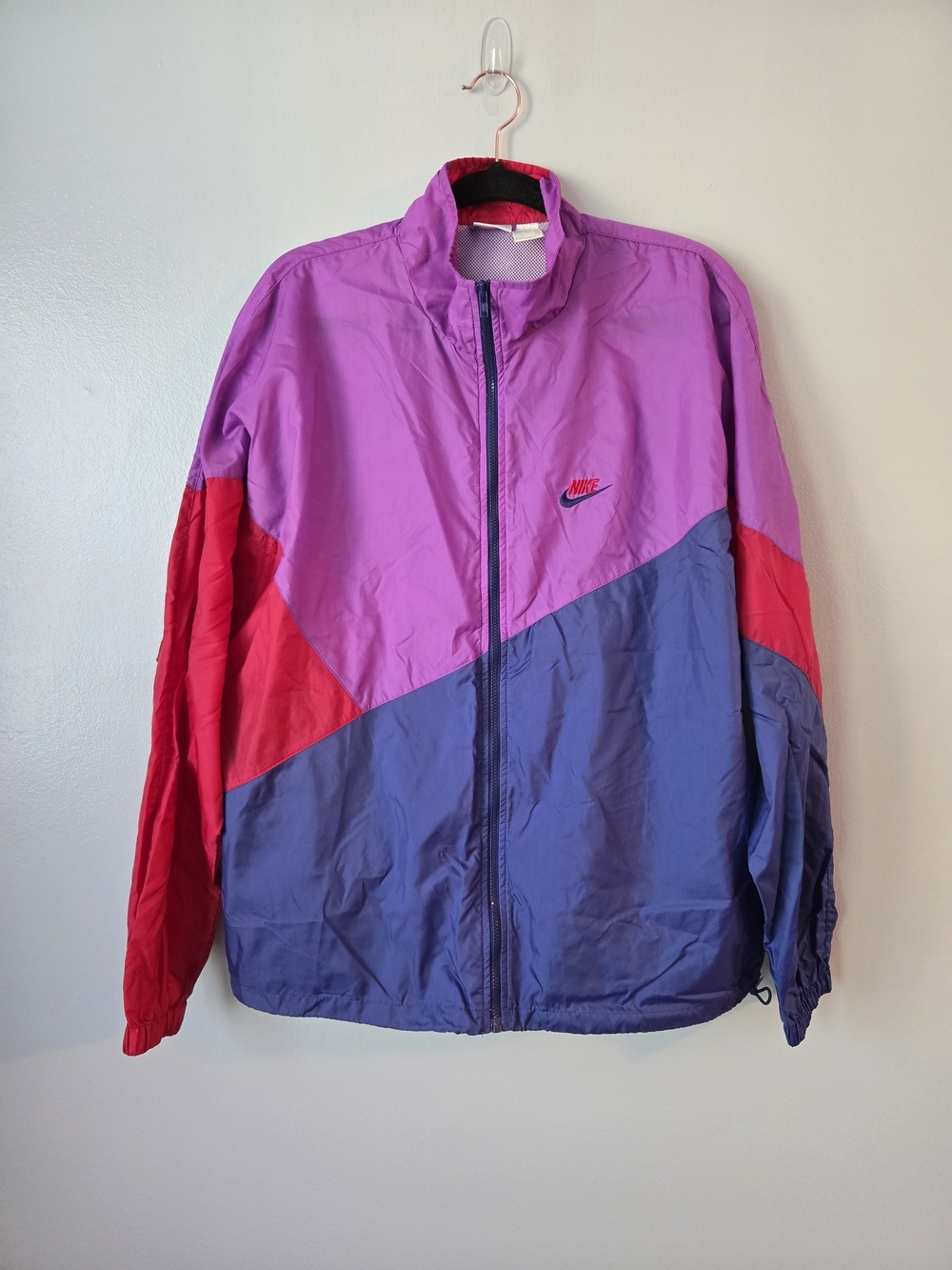 Vintage 90s Nike Windbreaker XL Colorblock Purple Pink Blue Grey Tag Zip Jacket
